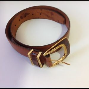 Brighton Brown Leather Belt  Gold Croco Buckle